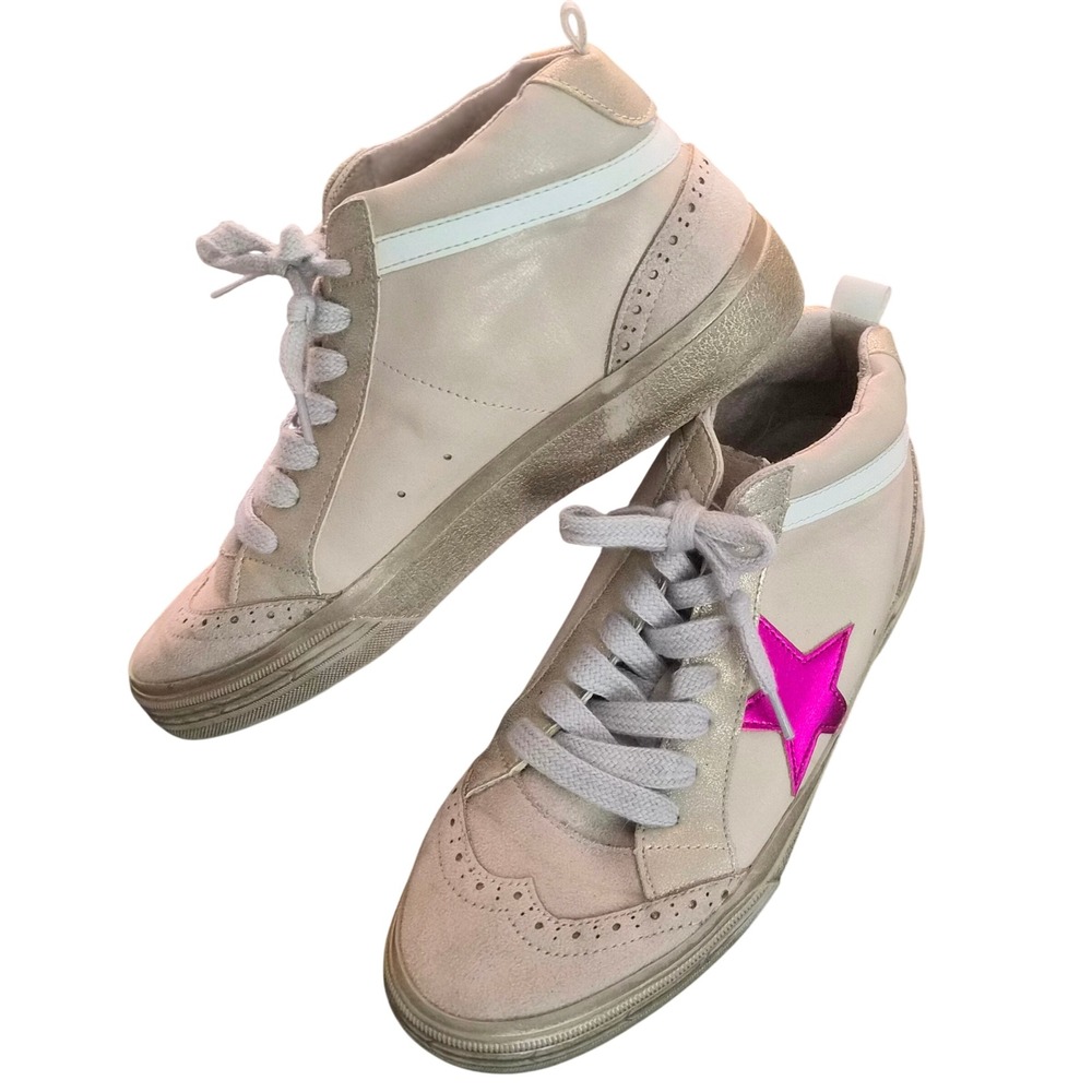 Shu Shop Paulina Mid Top Sneakers Cream Gold Pink Star 6.5
